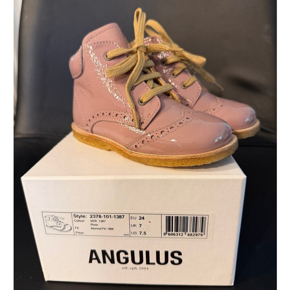 Angulus Patent Wingtip Baby / toddler Bootie in Rose, EU size 24 US size 7.5